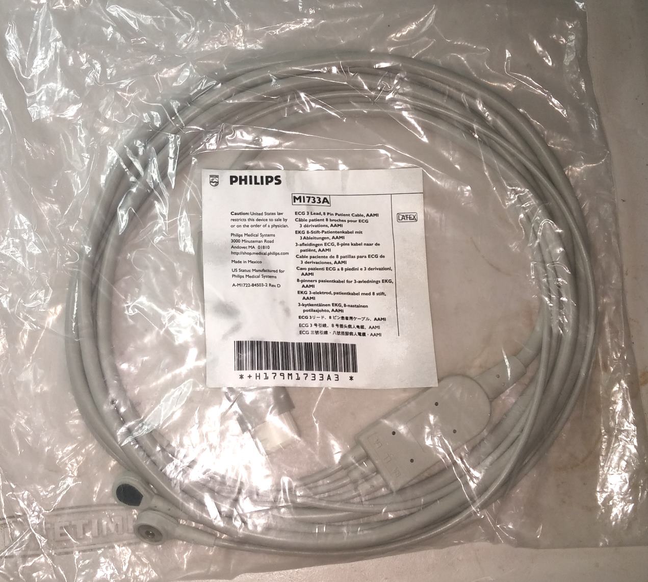 Philips M1733A ECG EKG cable with 3 leads